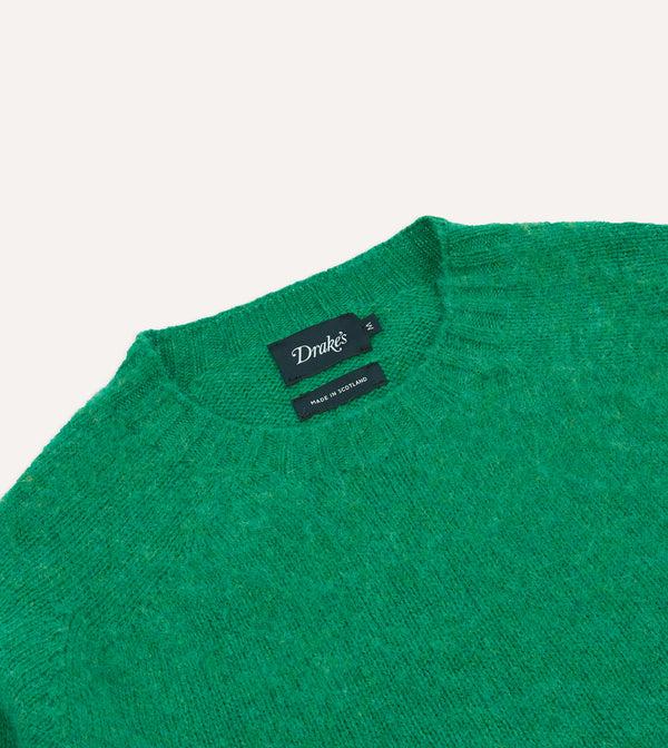 Drake's Green Brushed Shetland Crew Neck Jumper