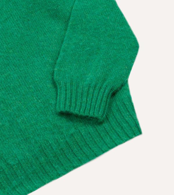 Drake's Green Brushed Shetland Crew Neck Jumper