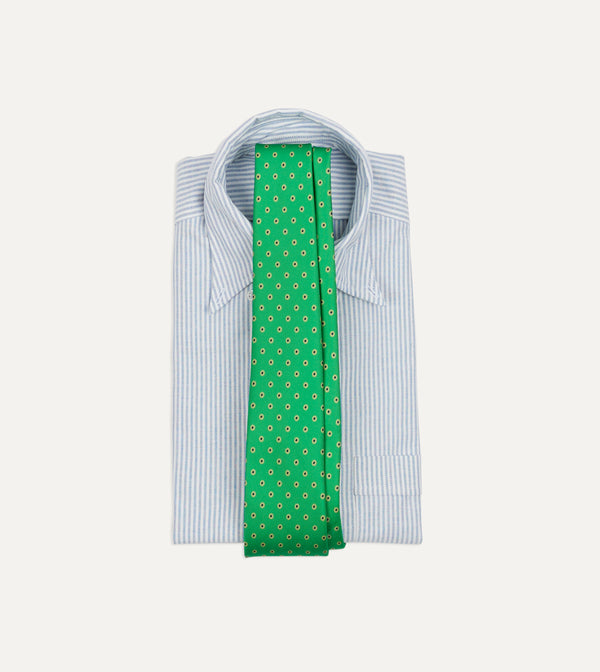 Drake's Green Circular Dot Silk Self Tipped Tie