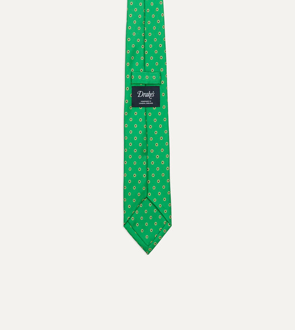 Drake's Green Circular Dot Silk Self Tipped Tie