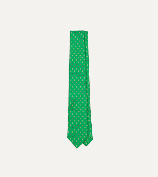 drake's Green Circular Dot Silk Self Tipped Tie