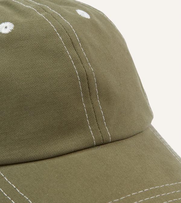 Drake's Green Cotton Contrast Stitch Baseball Cap
