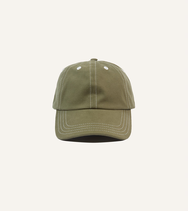 drake's Green Cotton Contrast Stitch Baseball Cap