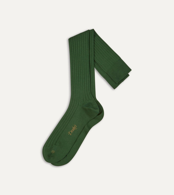 drake's Green Cotton Over-the-Calf Socks