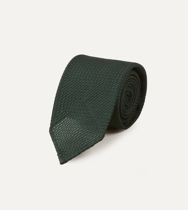 Drake's Green Hand Rolled Large Knot Grenadine Tie