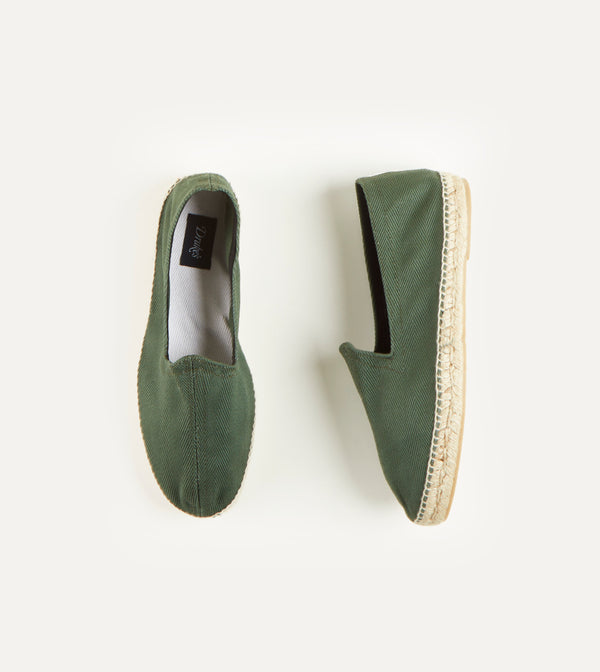 Drake's Green Herringbone Cotton Espadrilles