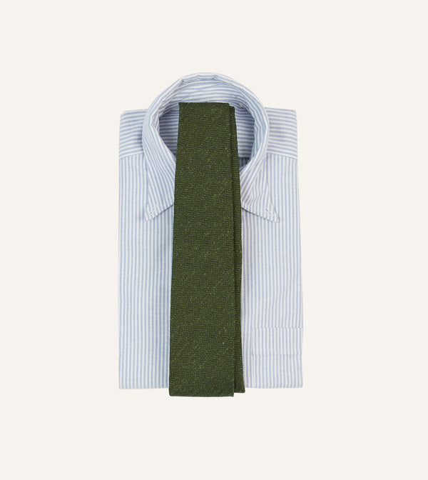 Drake's Green Herringbone Shantung Silk Tipped Tie
