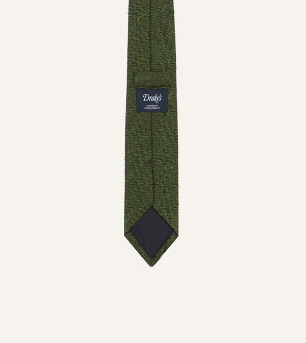 Drake's Green Herringbone Shantung Silk Tipped Tie