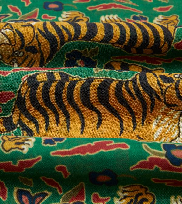 Drake's Green Jumbo Tiger Print Wool-Silk Scarf