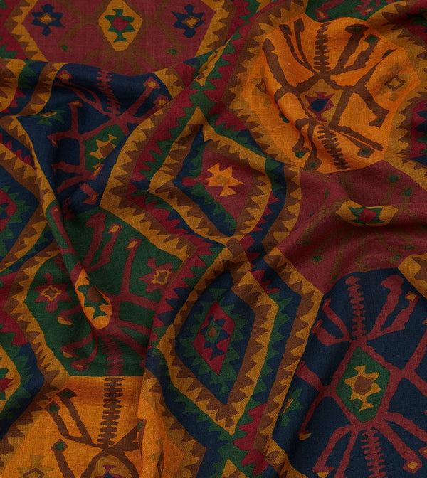 Drake's Green Kilim Print Wool-Silk Scarf