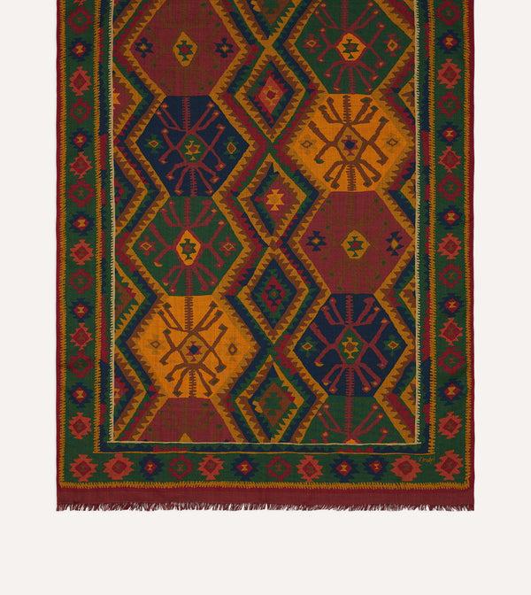 Drake's Green Kilim Print Wool-Silk Scarf