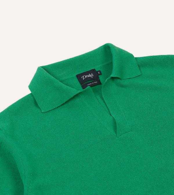 Drake's Green Knitted Silk Short-Sleeve Polo Shirt