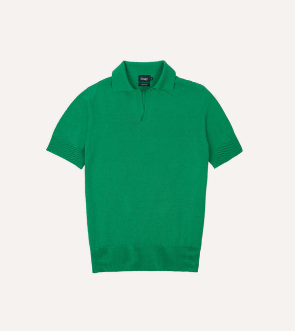 drake's Green Knitted Silk Short-Sleeve Polo Shirt