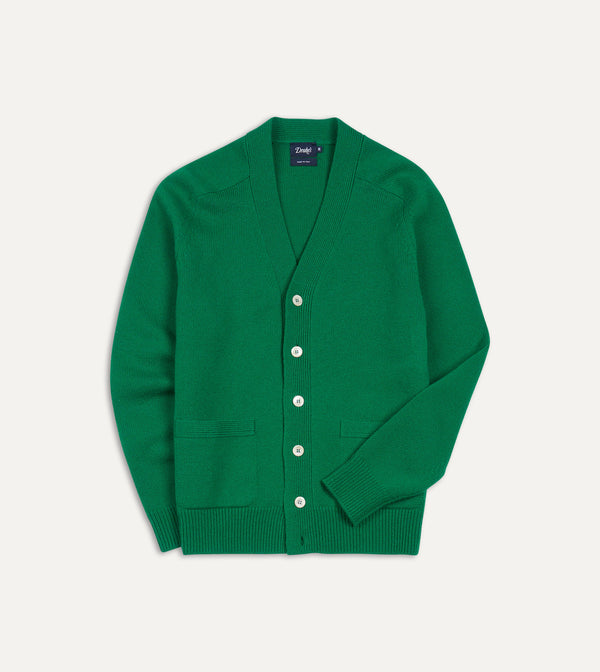 drake's Green Lambswool 6 Button Cardigan