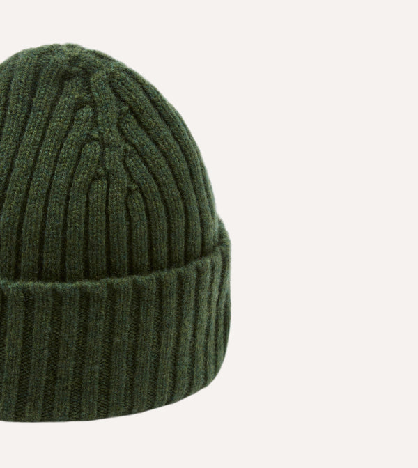 Drake's Green Lambswool Ribbed Knit Cap