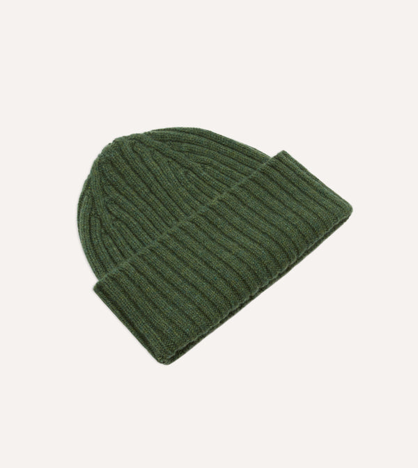 Drake's Green Lambswool Ribbed Knit Cap