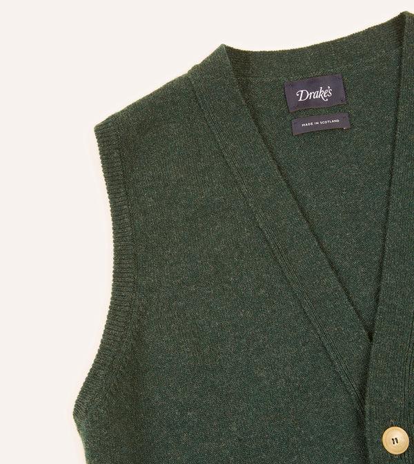 Drake's Green Lambswool Sleeveless Cardigan