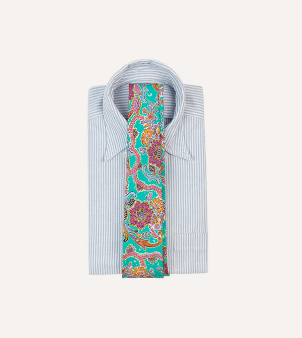 Drake's Green Large Paisley Silk Self-Tipped Tie