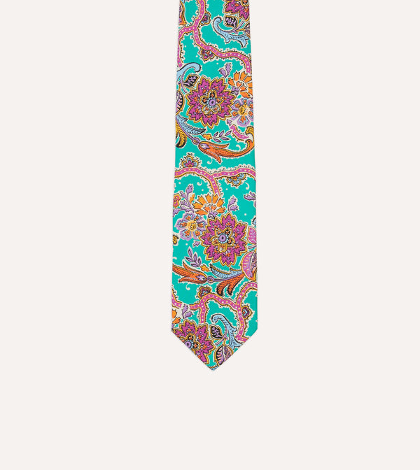 Drake's Green Large Paisley Silk Self-Tipped Tie