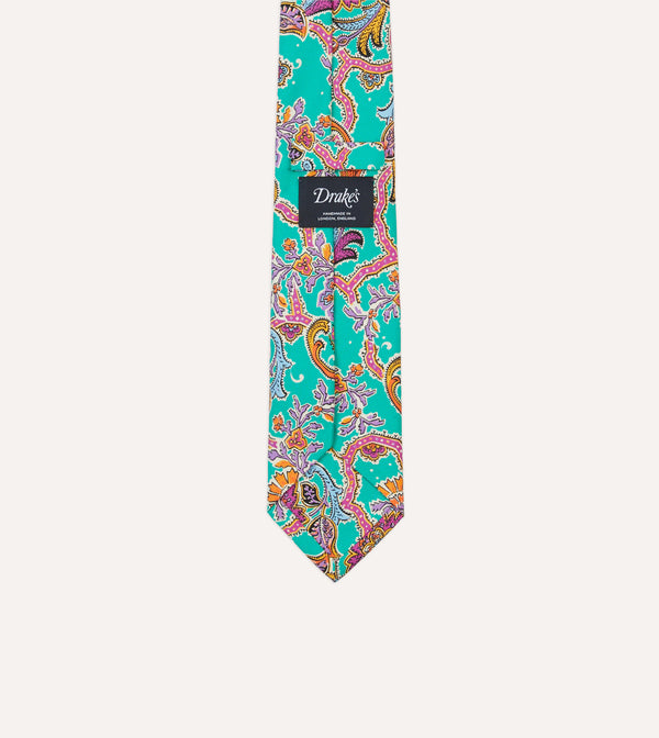 Drake's Green Large Paisley Silk Self-Tipped Tie