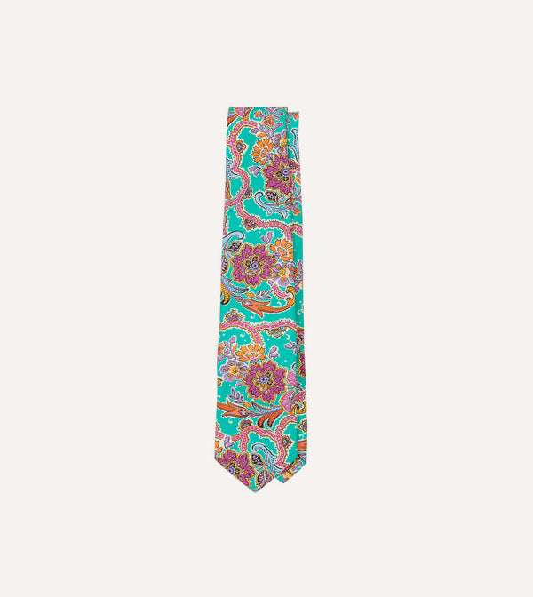 drake's Green Large Paisley Silk Self-Tipped Tie
