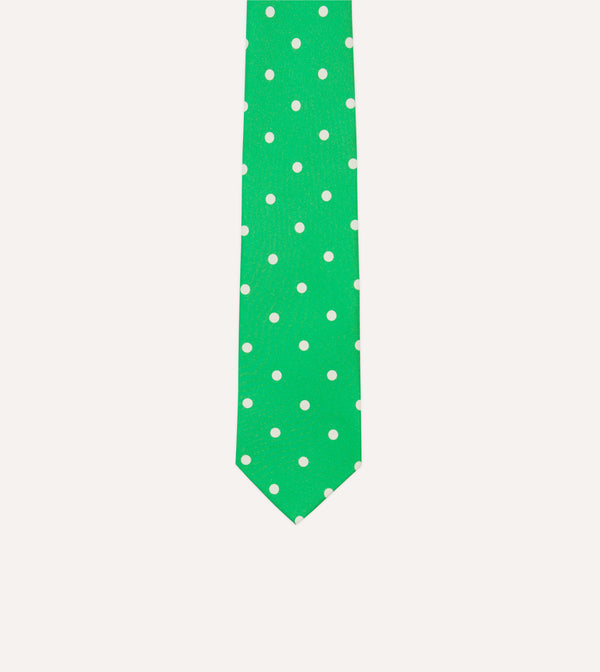 Drake's Green Large Spot Silk Self-Tipped Tie