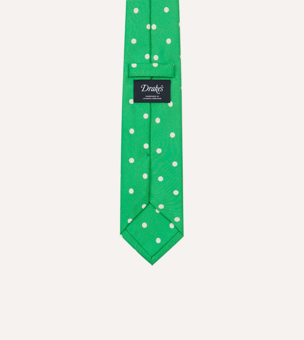 Drake's Green Large Spot Silk Self-Tipped Tie