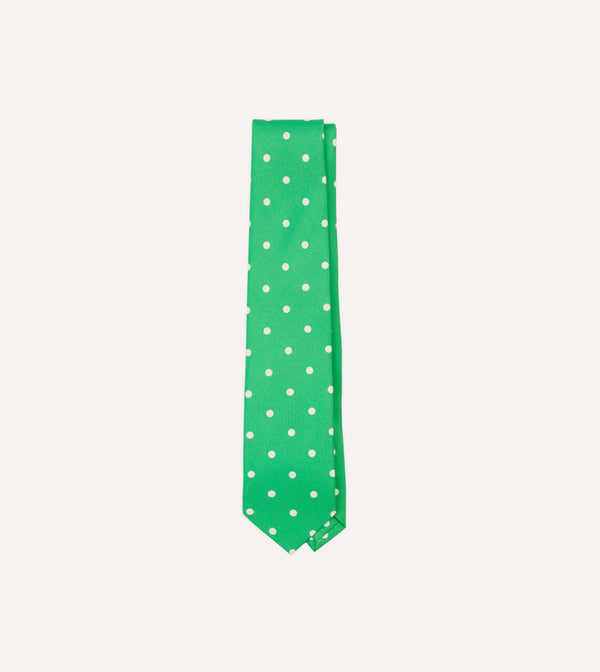 drake's Green Large Spot Silk Self-Tipped Tie
