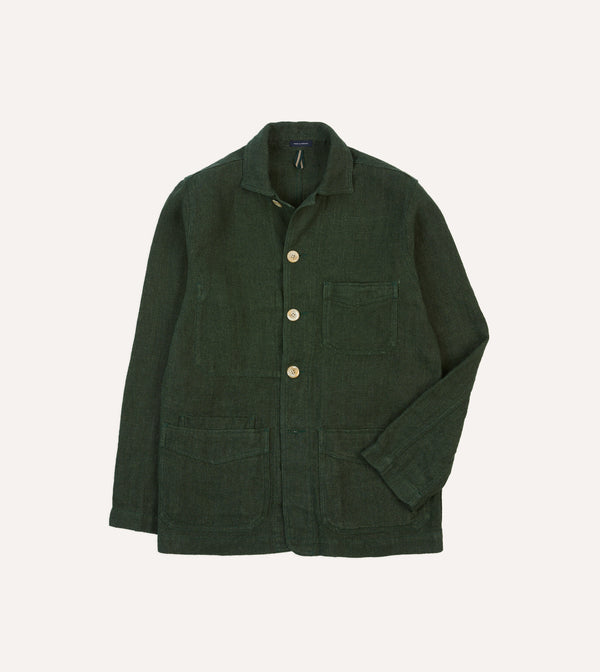 drake's Green Linen Five-Pocket Chore Jacket