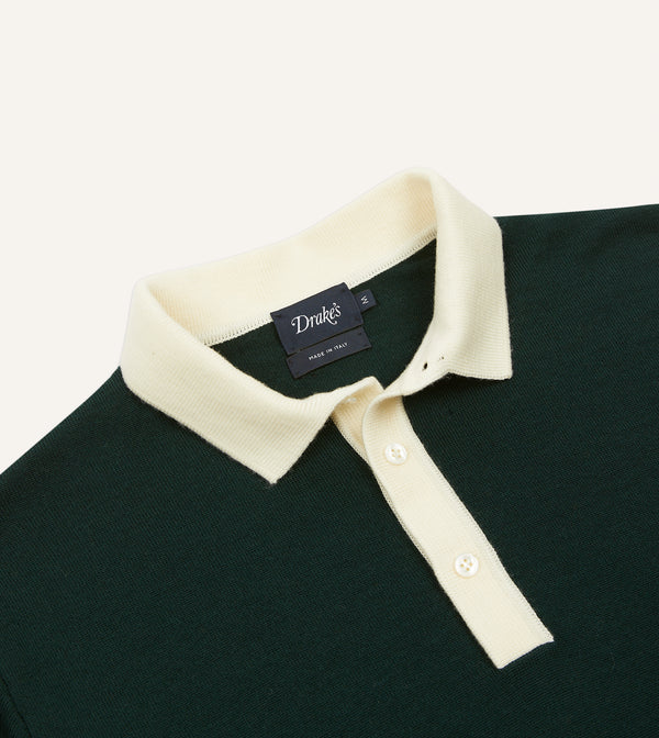 Drake's Green Merino Wool Knitted Rugby Shirt