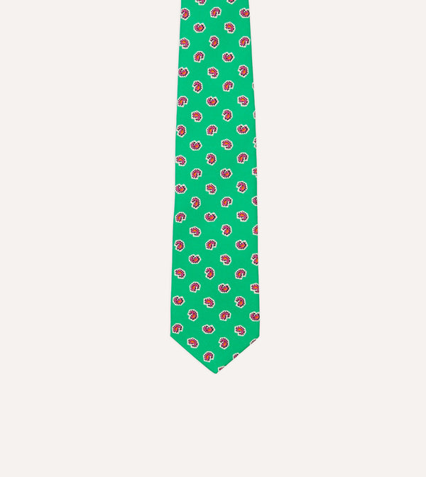 Drake's Green Mini Paisley Silk Self-Tipped Tie