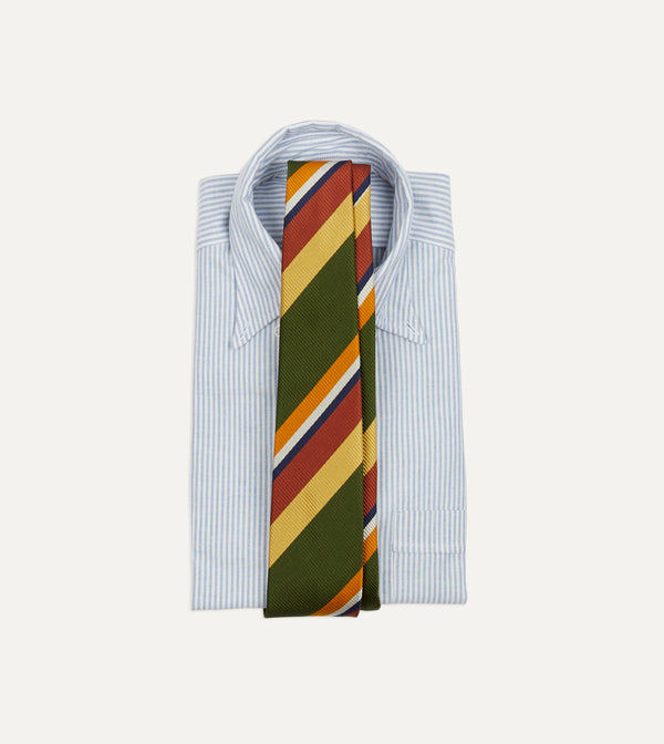 Drake's Green Multi Stripe Silk Tipped Tie