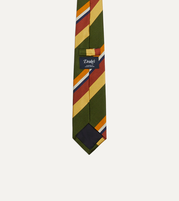 Drake's Green Multi Stripe Silk Tipped Tie