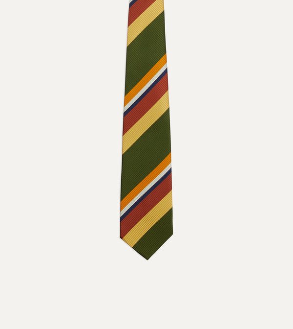 Drake's Green Multi Stripe Silk Tipped Tie