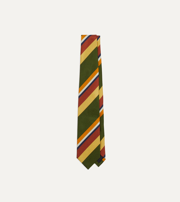 drake's Green Multi Stripe Silk Tipped Tie