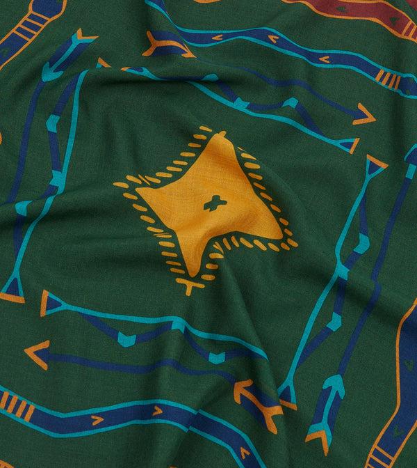 Drake's Green Navajo Print Wool-Silk Bandana