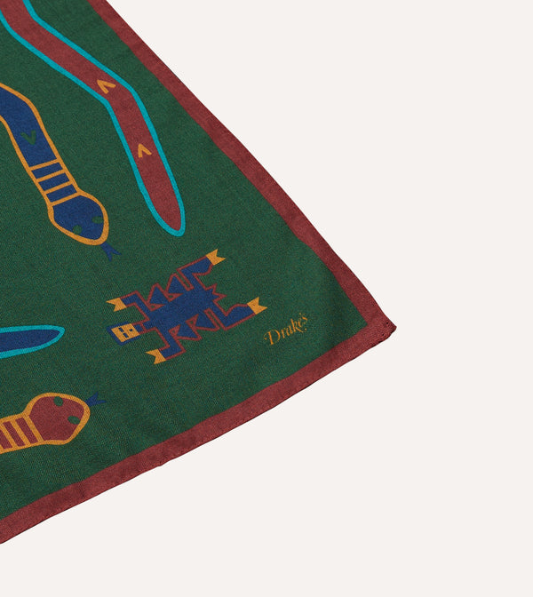 Drake's Green Navajo Print Wool-Silk Bandana