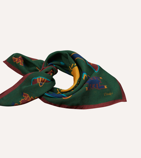 Drake's Green Navajo Print Wool-Silk Bandana
