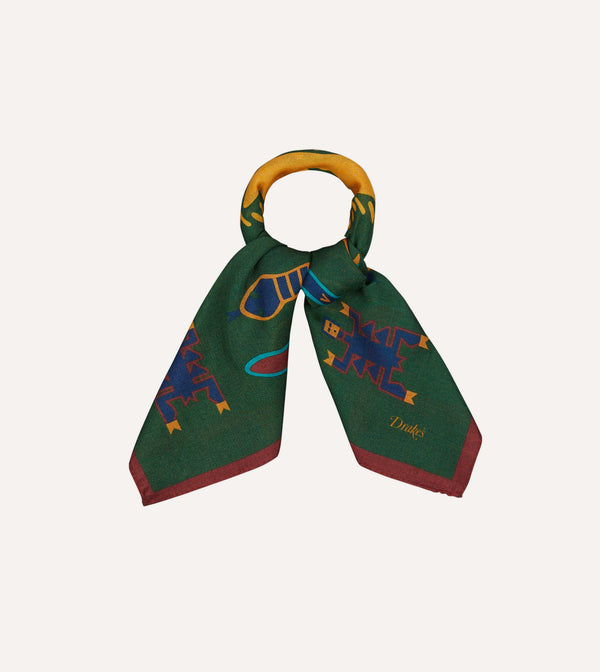 drake's Green Navajo Print Wool-Silk Bandana