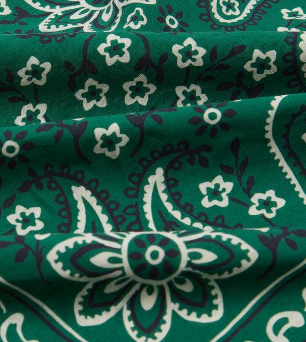 Drake's Green Paisley Print Cotton Bandana