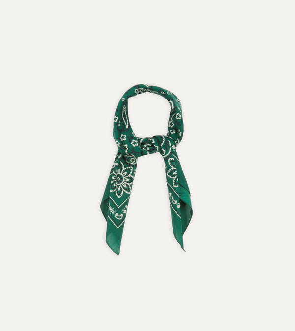 Drake's Green Paisley Print Cotton Bandana