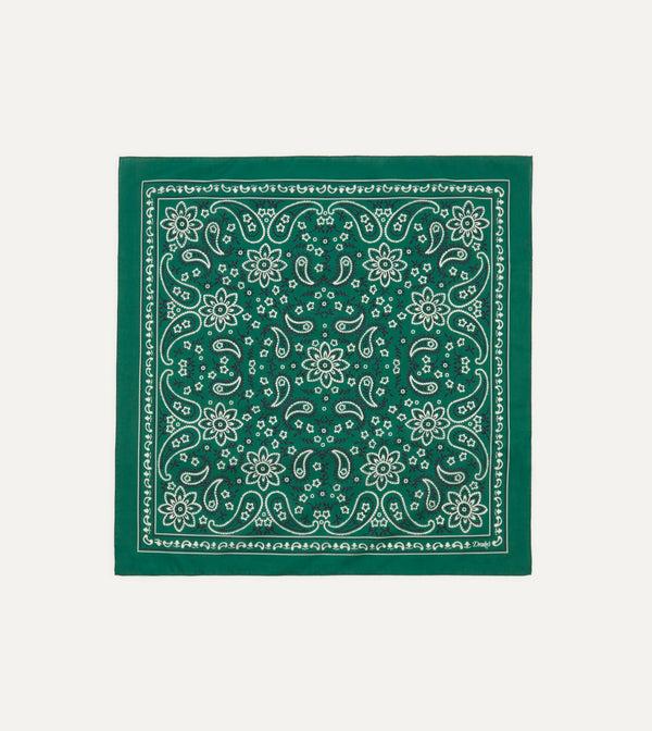 drake's Green Paisley Print Cotton Bandana