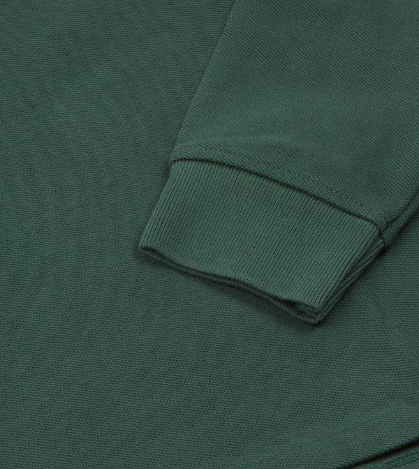 Drake's Green Pique Cotton Long-Sleeve Polo Shirt