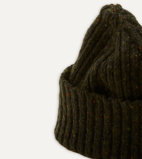 Drake's Green Ribbed Merino Donegal Knit Cap