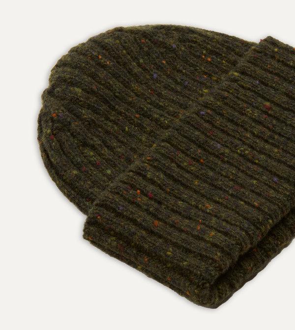Drake's Green Ribbed Merino Donegal Knit Cap