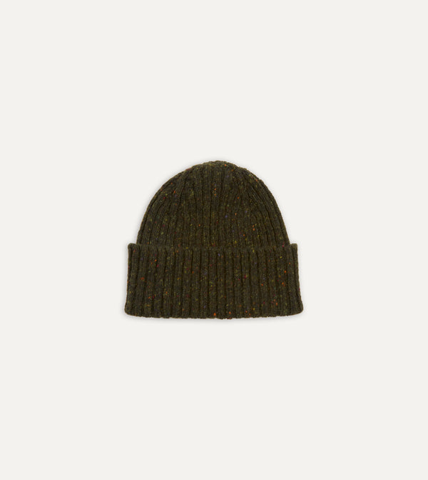 drake's Green Ribbed Merino Donegal Knit Cap