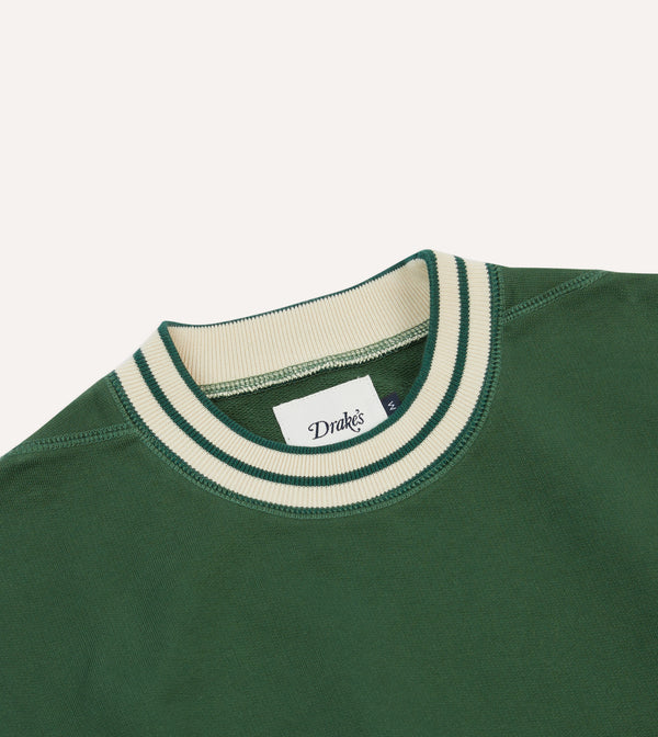 Drake's Green Striped Rib Cotton Jersey Sweatshirt