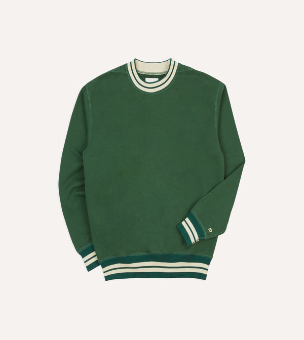 drake's Green Striped Rib Cotton Jersey Sweatshirt