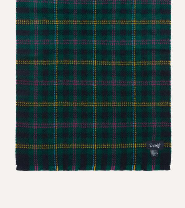 Drake's Green Tartan Check Wool Scarf