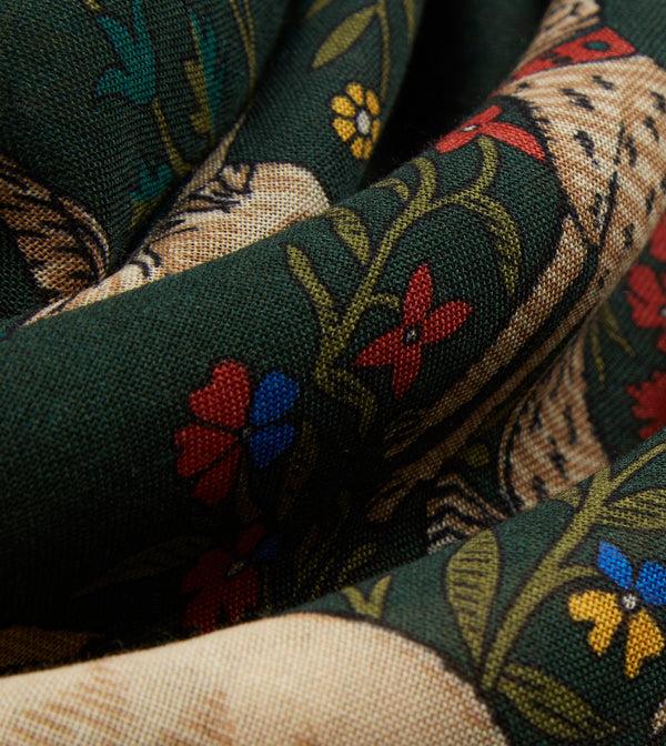 Drake's Green Unicorn Print Wool-Silk Square Scarf